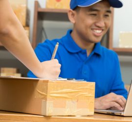Employees Receive Parcels From Customers And Writing Addresses F